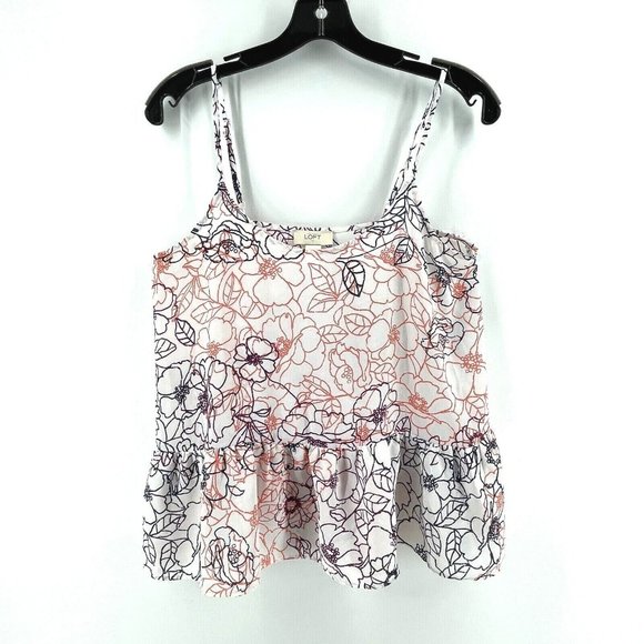 Ann Taylor Loft Tops - Ann Taylor Loft Womens Cami Top Boho Small Spaghetti Straps White Orange Floral